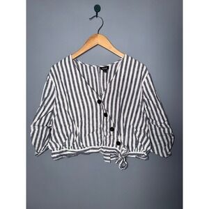 ANA A NEW APPROACH Striped Cropped‎ Button Front Tie Waist Blouse Top XXL